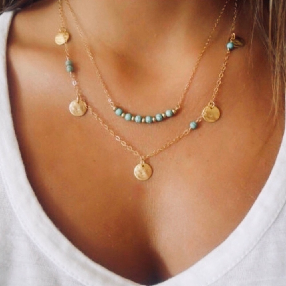 Boho 2 layer dainty choker necklace